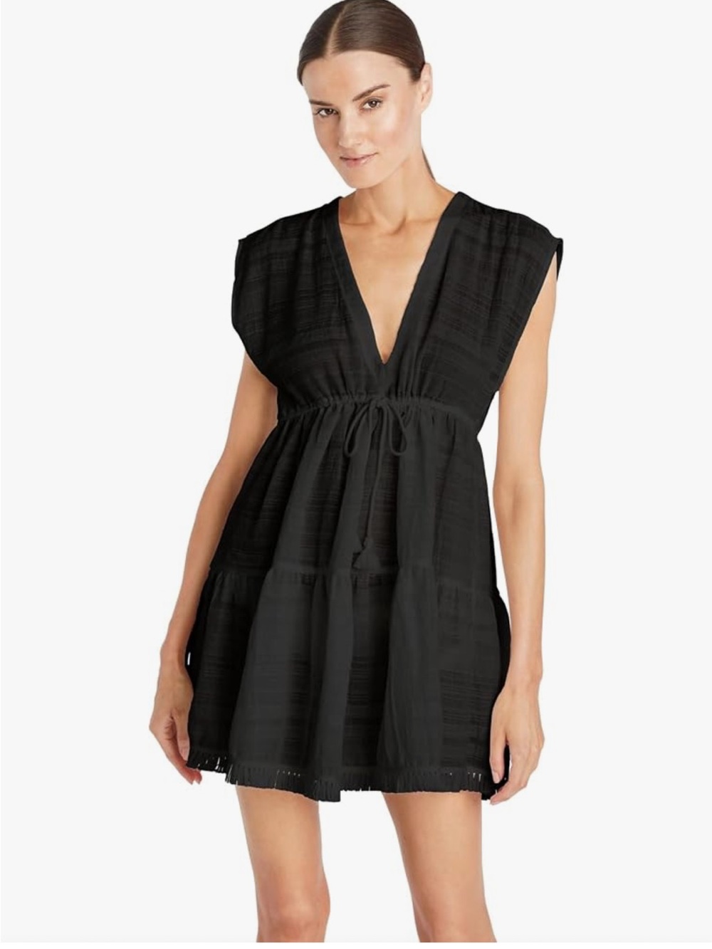 Robin Piccone Natalie Flouncy Black Cover Up Dress Size Small NWT